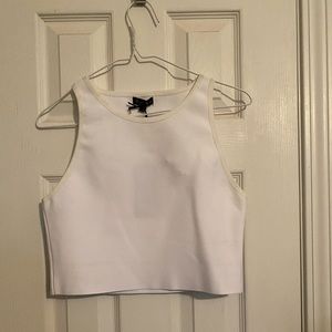 White, sleeveless, crop top